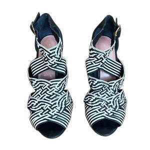 Kurt Geiger Black White Strappy Heels Shoes Women's Size EU 40 US 9.5